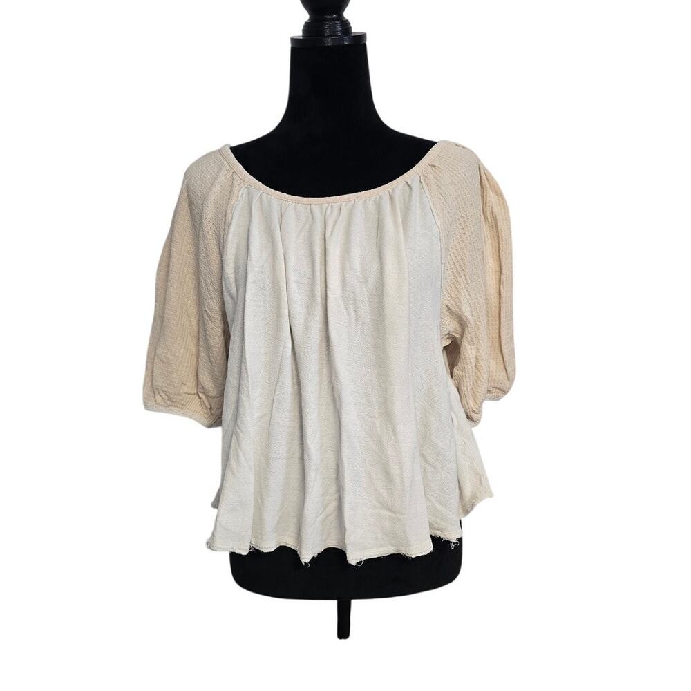 We The Free Free People Ivory Cream Peasant Blouse Boho Puff Sleeve Top Small